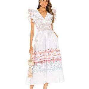 NWT Something Navy Natalie Smocked Floral Embroidered Midi Dress White Size XL